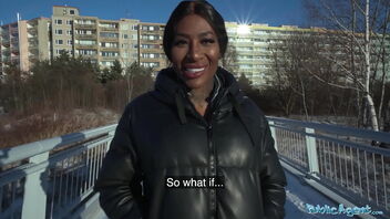 Public agent Josy ebony flaunts her massive luxurious ebony caboose while fucking a massive cock.